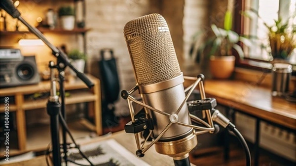 Fototapeta microphone recording podcast at home