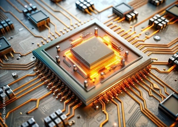 Fototapeta Concept of Technology AI (Artificial intelligence), AI chip IC on board CPU.