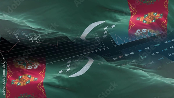 Fototapeta Turkmenistan flag - Waving flag on report analytics data statement