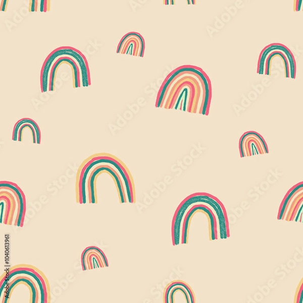 Fototapeta colorful rainbow pattern - hand drawn - butter cream colored background