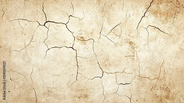 Fototapeta Dry cracked earth surface showing signs of drought in an arid landscape under a clear blue sky at midday