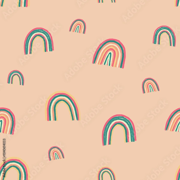 Fototapeta Colorful rainbow pattern - hand drawn - blush colored background