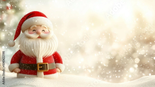 Fototapeta Christmas winter background with Santa Claus on soft snow. Merry christmas and happy new year, with copy space for text