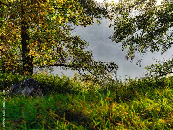 Obraz Einzigartige Herbststimmung in der Natur im Donaupark bei Sonnenschein