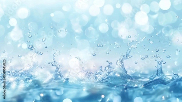 Fototapeta Abstract summer banner featuring a textured surface of clear blue water with ripples and bubbles