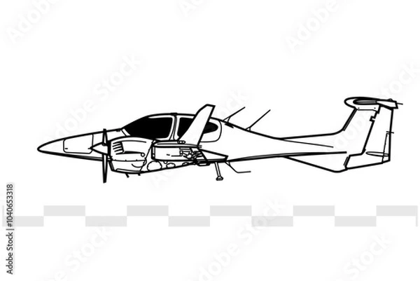 Fototapeta Diamond DA42 Twin Star. Vector drawing of Light utility and trainer aircraft. Side view. Image for illustration and infographics.