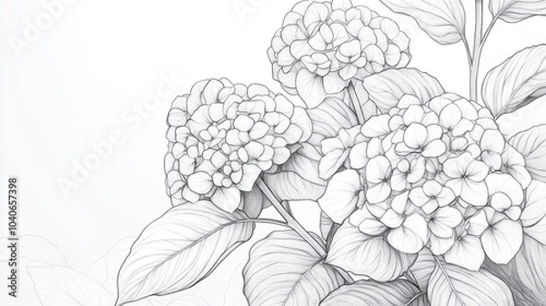 Fototapeta Hydrangea Illustration Botanical Line Art Sketch Design