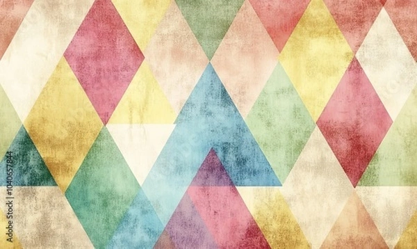 Fototapeta A vibrant triangle pattern in pastel shades creates an eye-catching design on a textured background, perfect for stylish decor