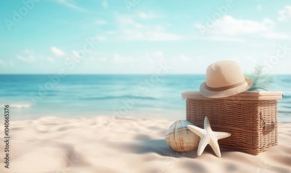 Fototapeta Beach travel summer holiday vacation concept background with copy space, 3d rendering --ar 5:3 --v 6.1 Job ID: 0035b5bc-39ff-4cbf-8b3c-0280ab6dd33d
