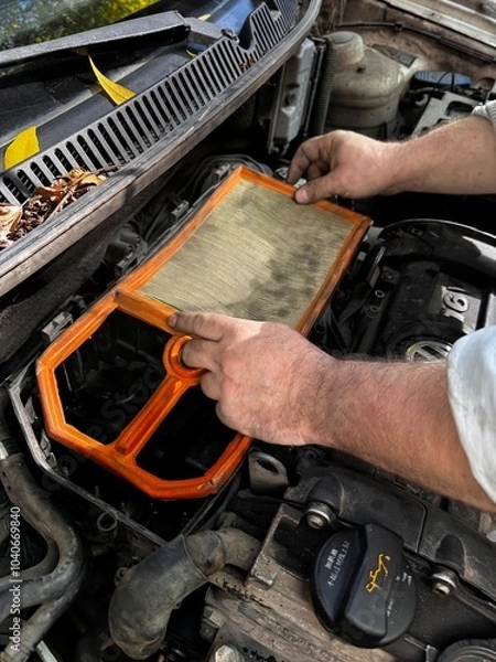 Obraz mechanic changing car engine