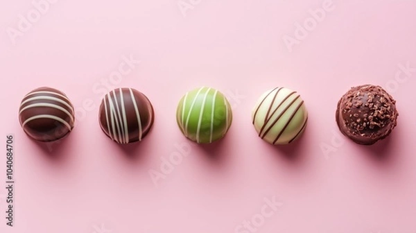 Fototapeta A Lineup of Round Sweets Against a Soft Pink Canvas