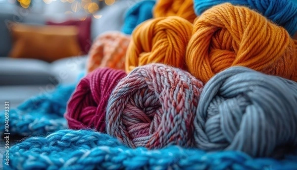 Fototapeta Crafting at home, vibrant colors, creative process, cozy setting, detailed