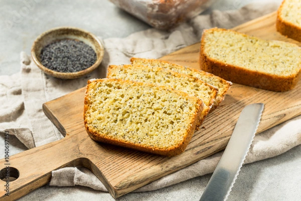 Fototapeta Homemade Baked Lemon Poppyseed Bread Loaf