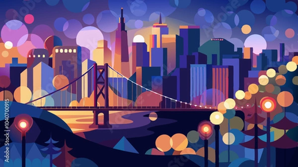 Fototapeta Blurred abstract bokeh background of San Francisco city lights at night