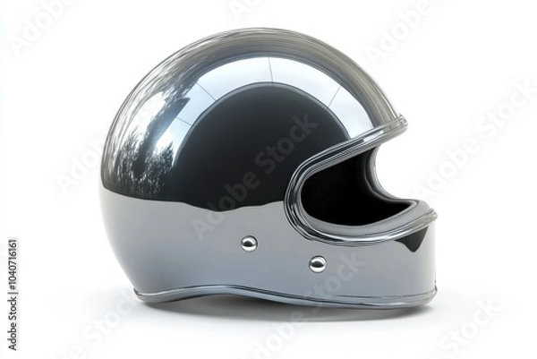 Obraz Glossy silver motorcycle helmet, white isolate background.