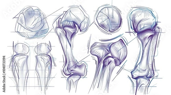 Obraz Anatomical Sketch of a Human Leg with Detailed Bone Structure