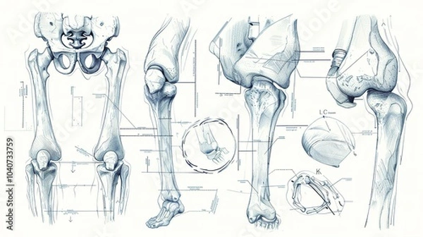 Obraz Detailed anatomical illustration of human lower limbs, including hip, knee, and ankle joints