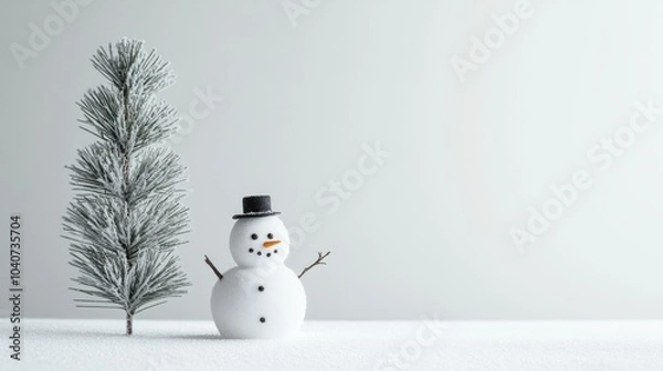 Fototapeta vector art christmas background with snowman