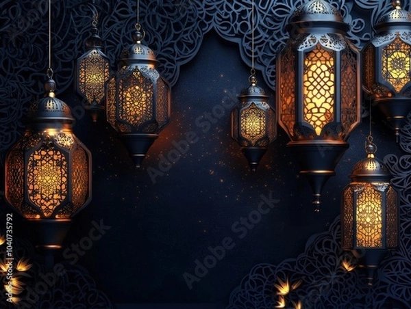 Obraz Elegant Arabic Lanterns with Intricate Patterns and Soft Glow