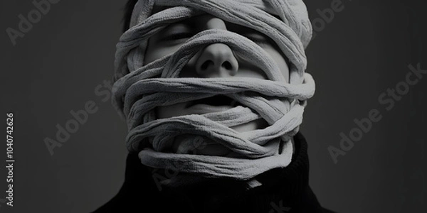 Fototapeta Frustração representada por uma pessoa enredada em nós