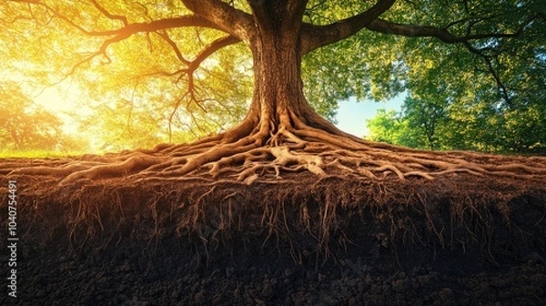 Fototapeta Deeply Rooted Evergreen Tree on a Hilltop