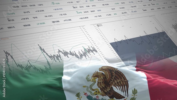 Fototapeta Mexico flag - Waving flag on report analytics data statement