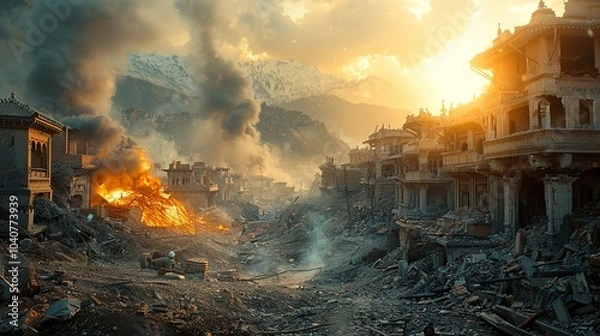 Fototapeta The Ruins of a Lost City: A Powerful Image of Destruction and Hope