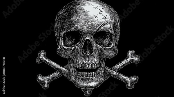 Fototapeta illustration of a skull means danger on black background