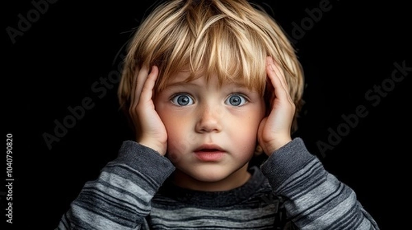 Fototapeta Surprised Young Boy with Hands on Face