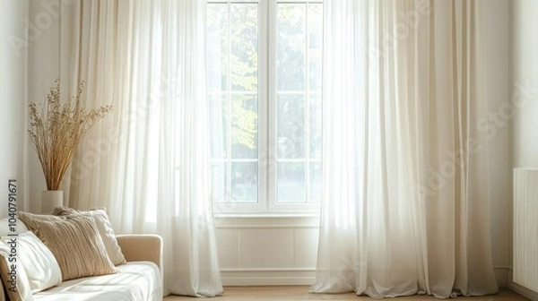 Fototapeta Elegant Minimalist Living Room with Soft Curtains
