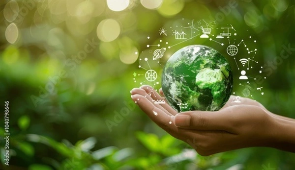 Fototapeta Sustainable Development Concepts: Energy, Carbon, Zero Waste, Green Technology for an Eco-Friendly World
