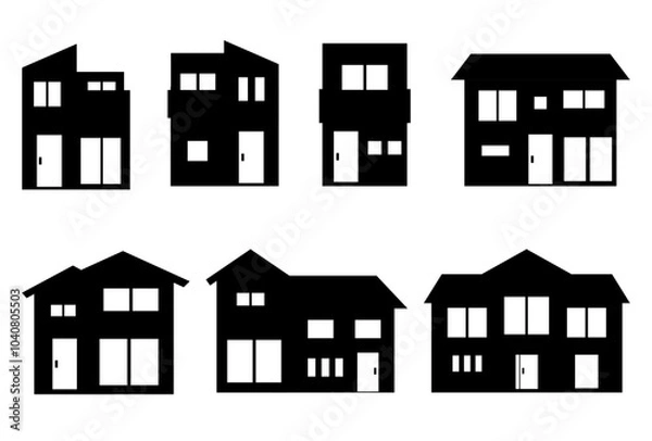 Obraz 二階建て住宅のシルエットのイラストセット
