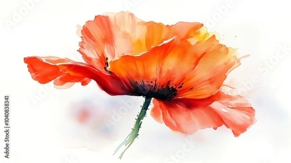 Fototapeta A single red poppy flower with a delicate, watercolor-like texture, set against a blurred background.