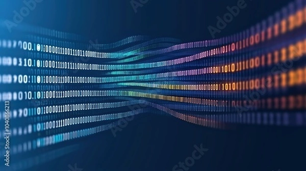 Obraz Series of binary numbers are displayed in a wave pattern. Concept of complexity and order, as the numbers are arranged in a visually appealing and organized manner