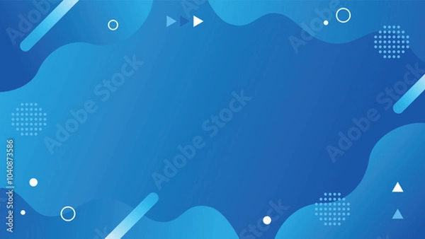 Fototapeta ポップな幾何学図形のグラデーション背景壁紙フレーム(青)