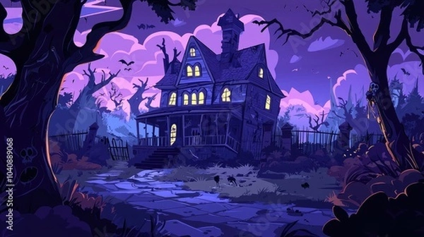 Obraz A Haunted House in a Dark Forest