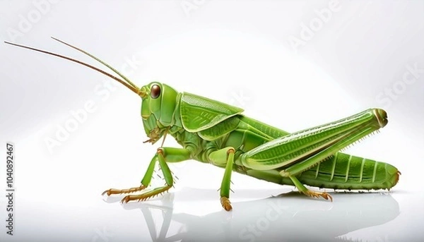 Fototapeta green grasshopper on a white background