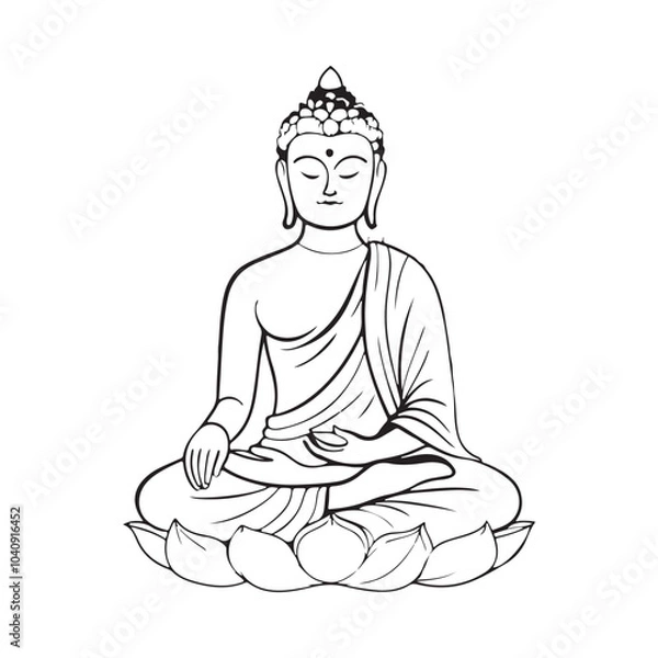 Fototapeta Beautiful minimalist Buddha meditation illustration symbolizing peace, mindfulness, spirituality, and inner calm with natural abstract background art.