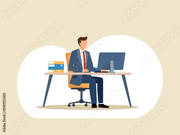 Fototapeta 椅子に座ってパソコンを操作するスーツ姿の男性のベクターイラスト画像