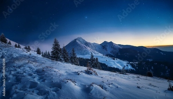Obraz 【リアルな風景】夜の雪山の風景画像