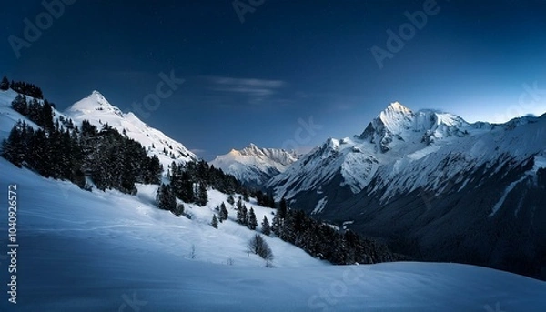Obraz 【リアルな風景】夜の雪山の風景画像