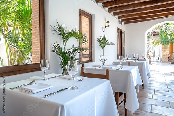 Fototapeta Charming floral patterns on tablecloths in a cozy dining space aesthetic elegance for relaxed gatherings