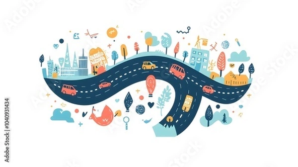 Fototapeta Flat design of a globe transforming into a road network representing a global strategy and planning framework for transportation infrastructure connectivity and international business growth