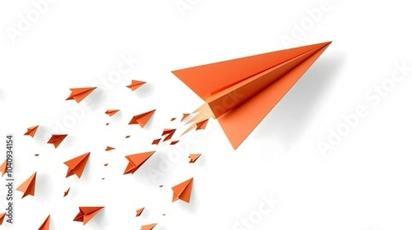 Fototapeta Paper Plane Transforming into Soaring Rocket Expanding Creativity and Potential in Flat Design on Isolated White Background