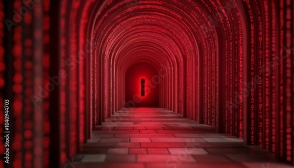 Fototapeta Exploring the enigmatic passage a journey through a red-hued archway of digital mystique and secrets awaiting discovery