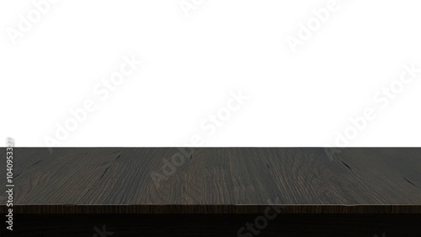 Fototapeta A dark wooden tabletop isolated against a transparent background. PNG file
