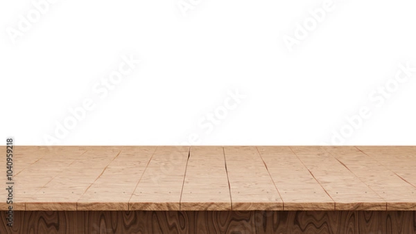 Fototapeta Empty wooden tabletop with a transparent background. Ideal for showcasing products. PNG file