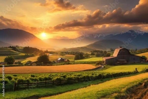 Fototapeta sunset over the fields