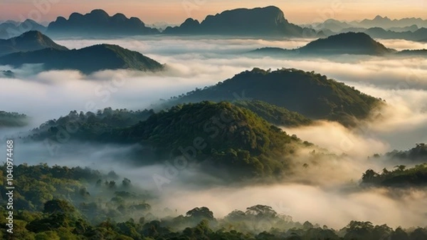 Obraz fog over the mountains