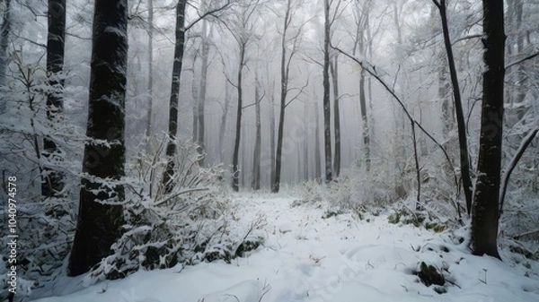 Fototapeta snow covered trees in the forest